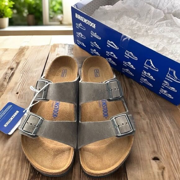 BIRKENSTOCK ARIZONA IRON Soft Footbed Waxy Leather Regular Fit - Picture 1 of 16